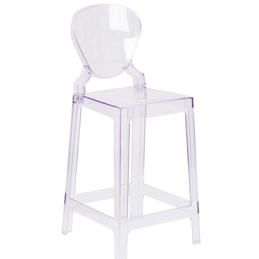 Bar Stools * | Cheapest Counter Height Stools Flash Furniture Ghost Counter Stool In Transparent Crystal With Tear Back